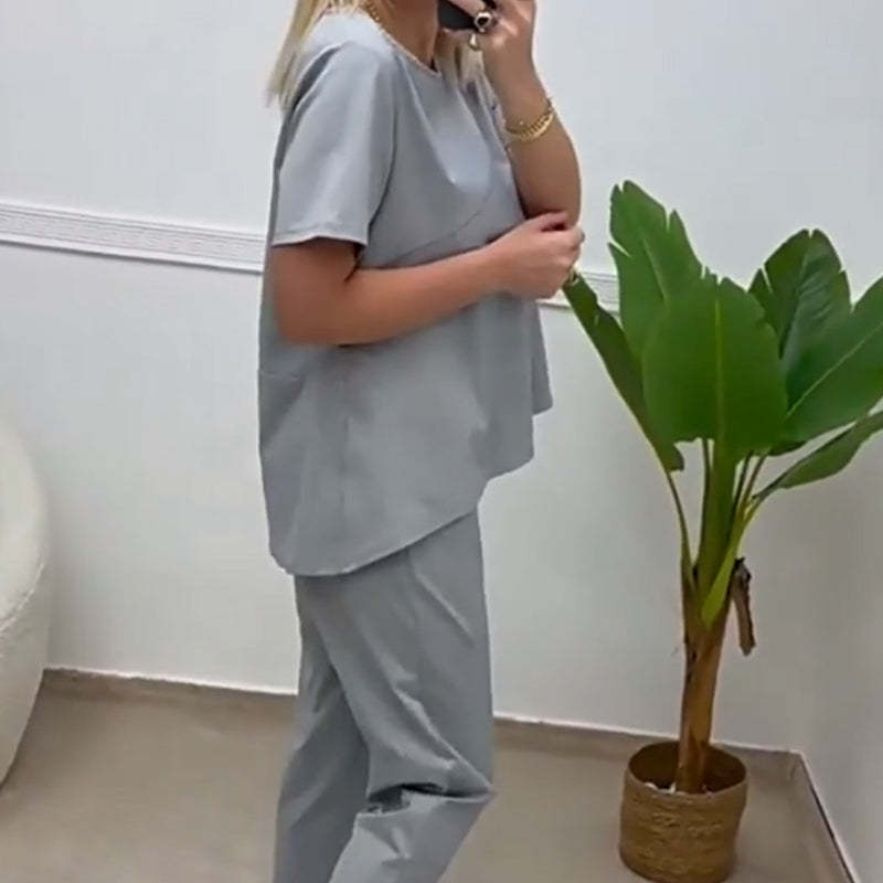 Solidne damskie topy z krótkimi rękawami & Pole dwuczęściowe