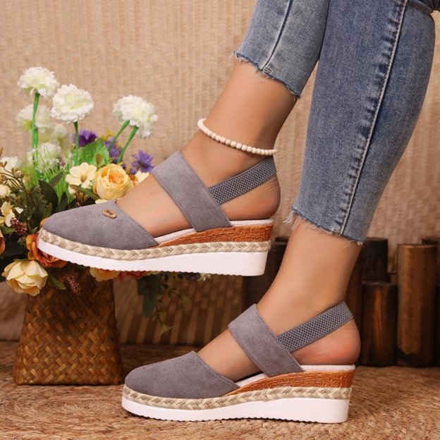 🔥Last Day Promotion 50% OFF - Women's Solid Color Elastic Strap Wedge Sandals