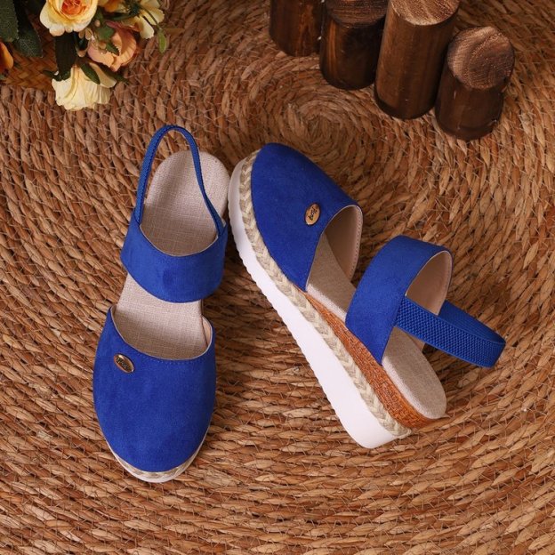 🔥Last Day Promotion 50% OFF - Women's Solid Color Elastic Strap Wedge Sandals