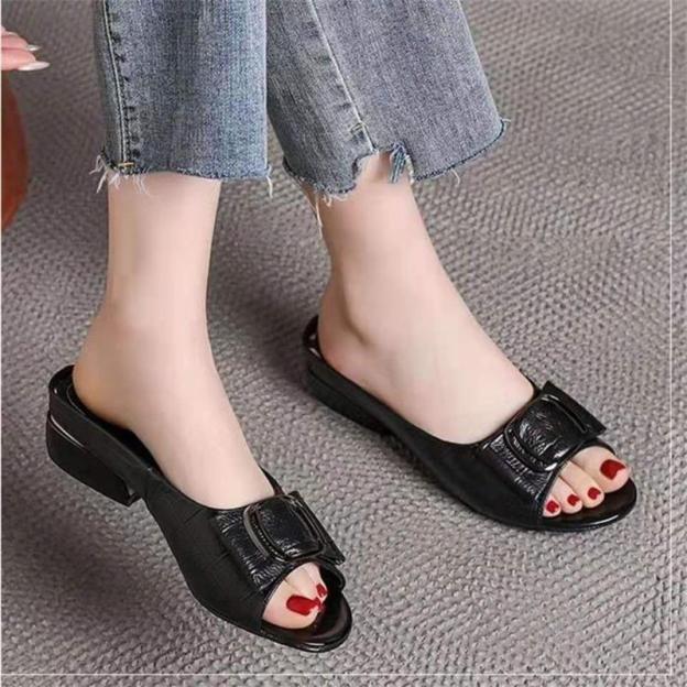 [34-40]Kapcie damskie ze skóry kokardkowej