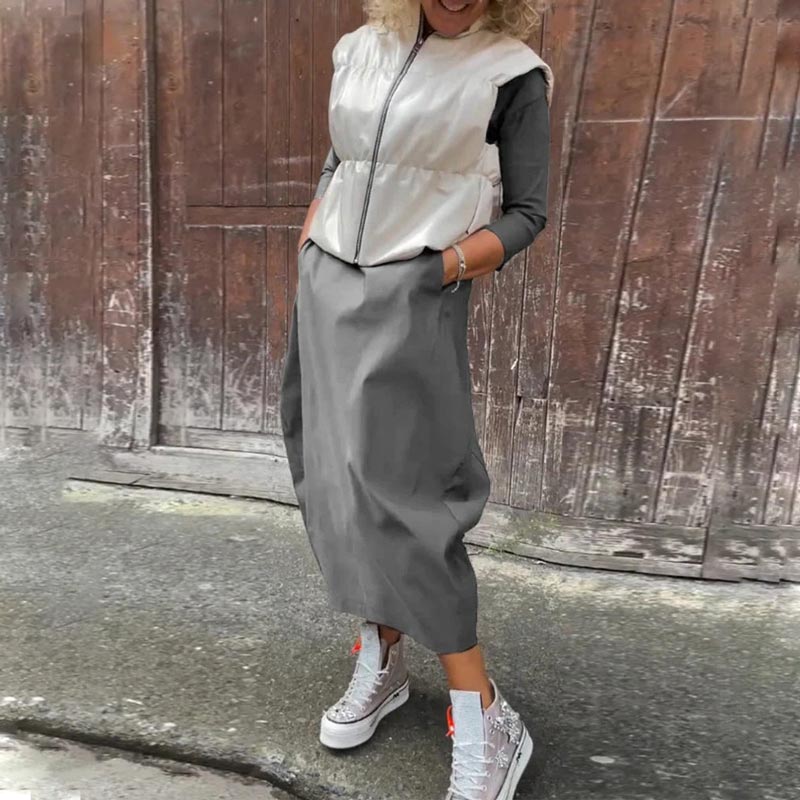 Egyszerű, elegáns női ruha zsebbel