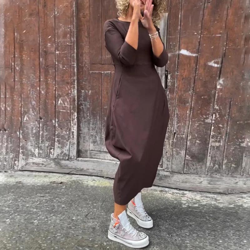 Egyszerű, elegáns női ruha zsebbel