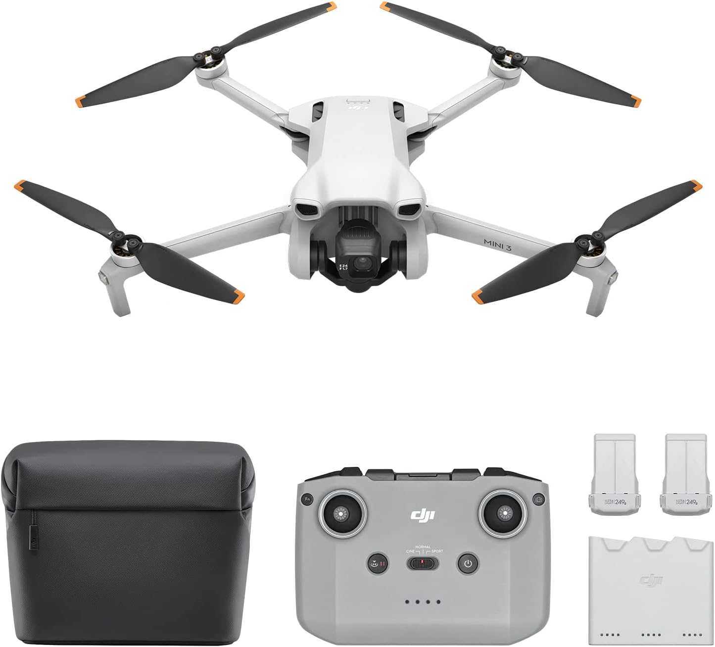 DJI Mini 3 Fly More Combo + DJI RC remote controller with screen｜1/1.3-inch large base｜4K/30fps lossless vertical shooting｜Three batteries for 114 minutes of battery life｜10km O2 image transmission｜249g ultra-light and no registration required｜Professiona