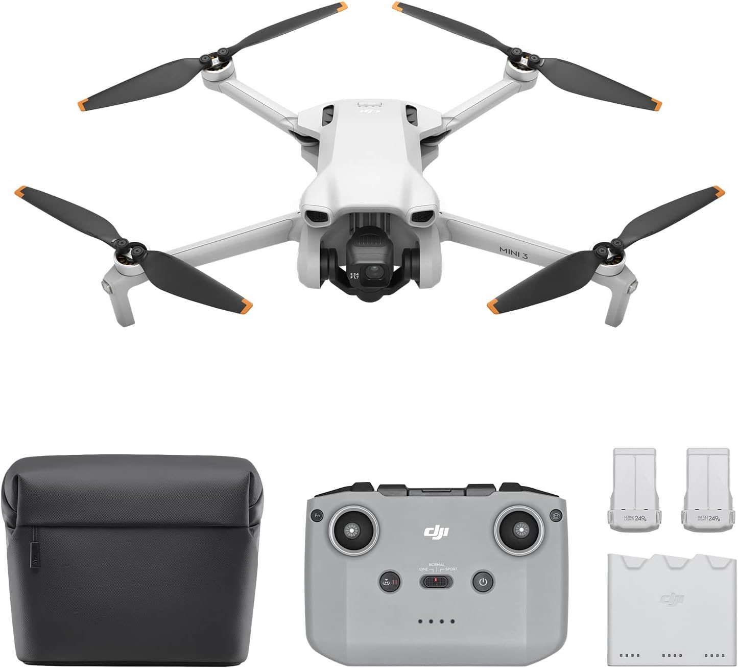 DJI Mini 3 Fly More Combo + DJI RC remote controller with screen｜1/1.3-inch large base｜4K/30fps lossless vertical shooting｜Three batteries for 114 minutes of battery life｜10km O2 image transmission｜249g ultra-light and no registration required｜Professiona