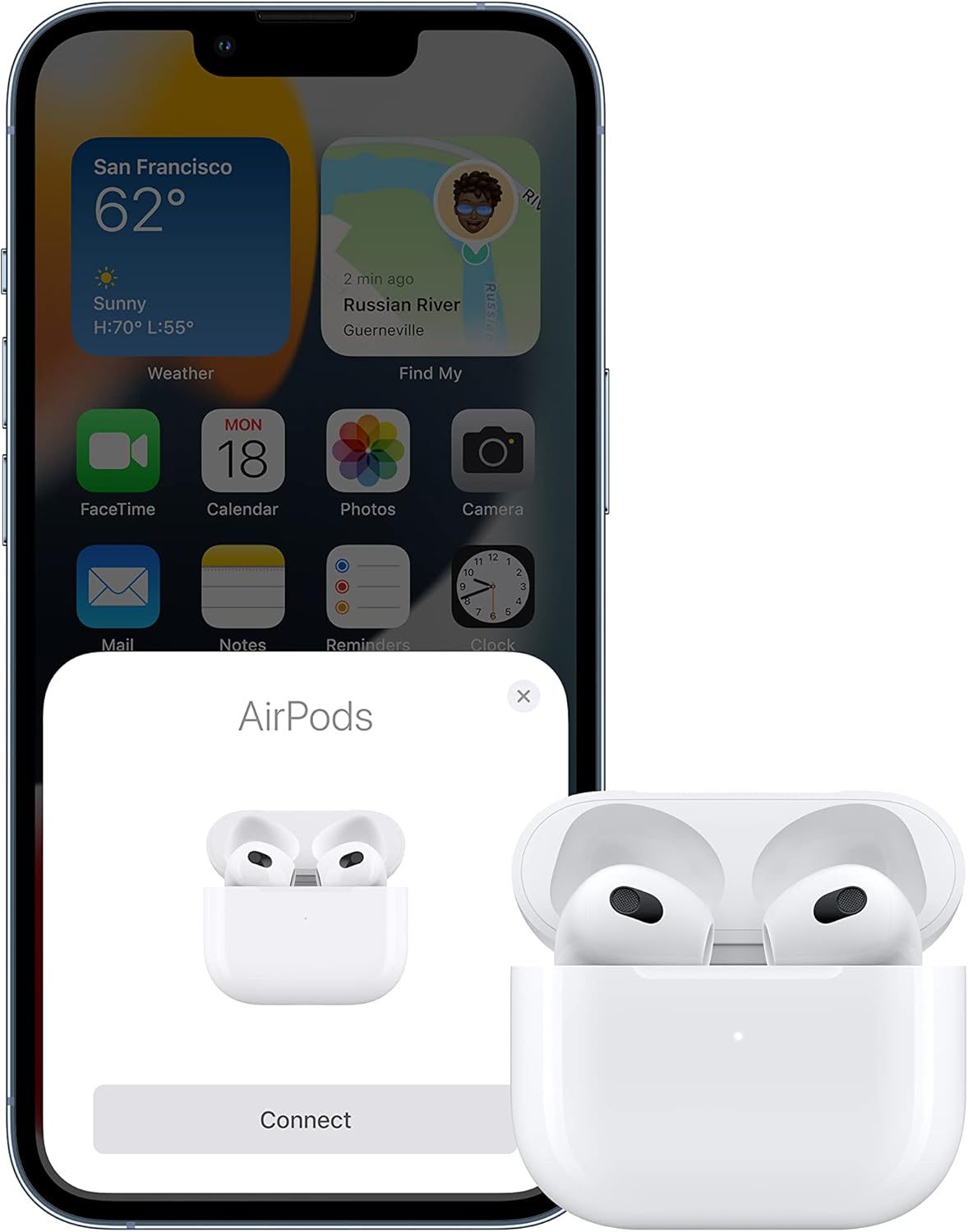 Apple AirPods (3rd generation)｜Spatial audio｜Adaptive EQ｜H1 chip｜30 hours of battery life｜MagSafe charging｜Sweat and water resistant｜Siri voice｜Seamless connection to Apple ecosystem
