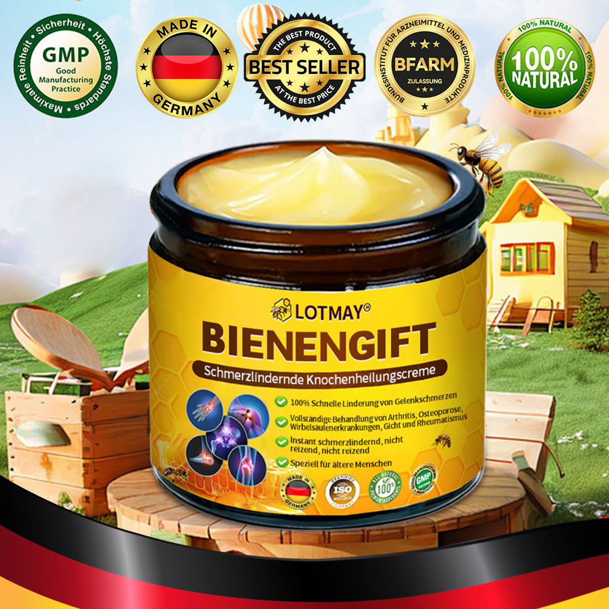 🐝🐝𝐋𝐎𝐓𝐌𝐀𝐘® 𝐁𝐢𝐞𝐧𝐞𝐧𝐠𝐢𝐟𝐭 𝐒𝐜𝐡𝐦𝐞𝐫𝐳𝐥𝐢𝐧𝐝𝐞𝐫𝐮𝐧𝐠𝐬-𝐊𝐧𝐨𝐜𝐡𝐞𝐧𝐡𝐞𝐢𝐥𝐮𝐧𝐠𝐬-𝐂𝐫𝐞𝐦𝐞(Speziell für ältere Erwachsene & DGOU empfiehlt)