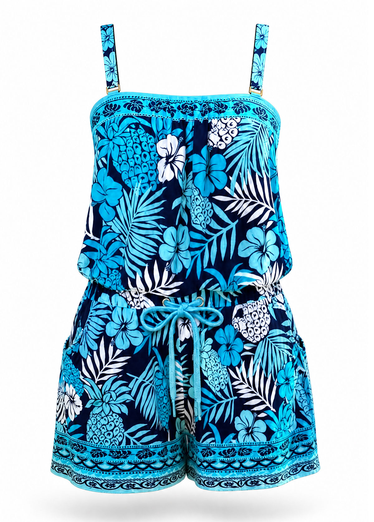 2-in-1 Tropical Pineapple Print Removable Strap Romper