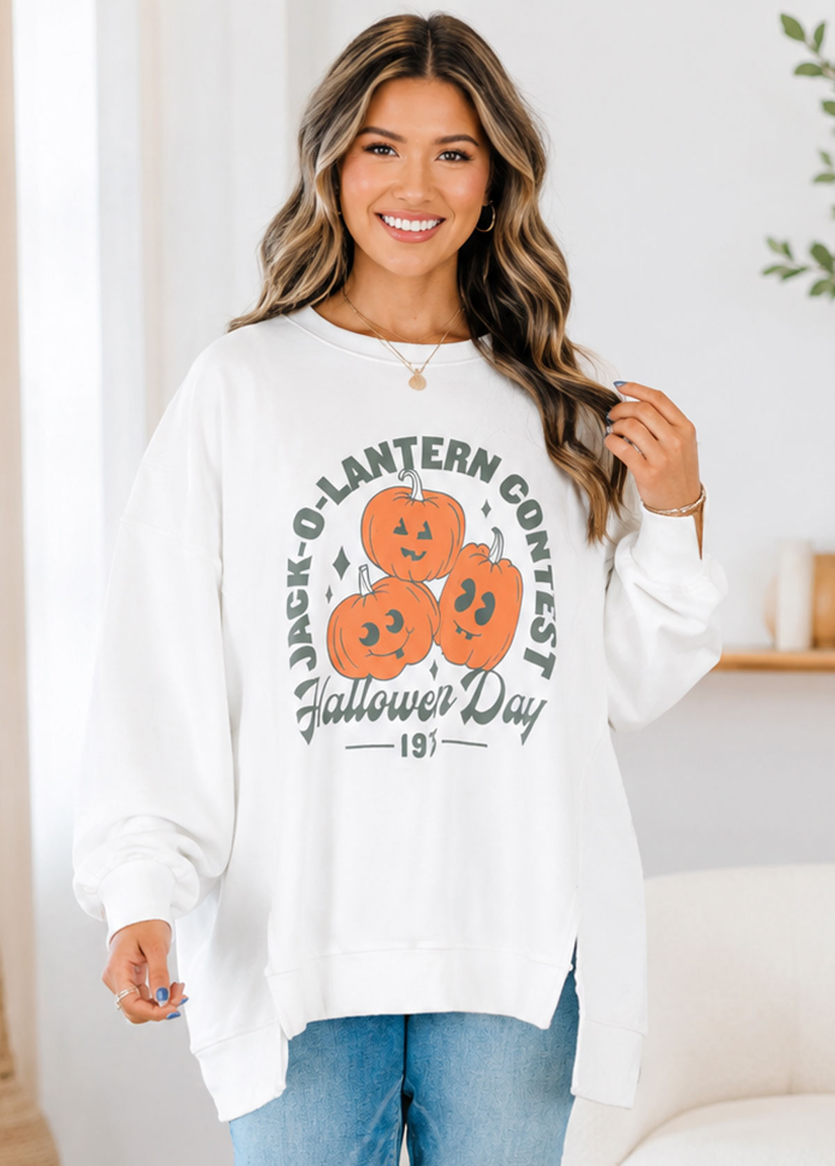 Halloween Jack‑O‑Lantern Contest Graphic Oversized Sweatshirt