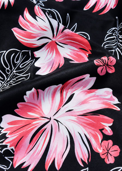 Black Tropical Floral Adjustable Strap Scoop Tankini Two Piece Set