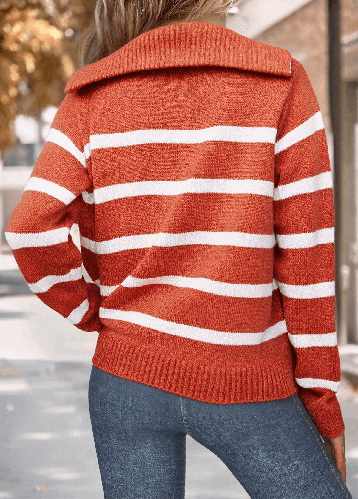 Striped Long Sleeve Turn Down Collar Sweatshirt