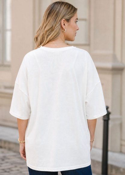 White Floral Pumpkin Graphic Oversized Short Sleeve T‑Shirt
