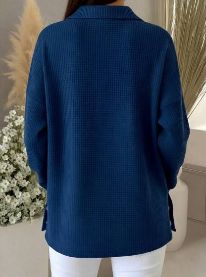 Casual Waffle Henry Collar Sweatshirt