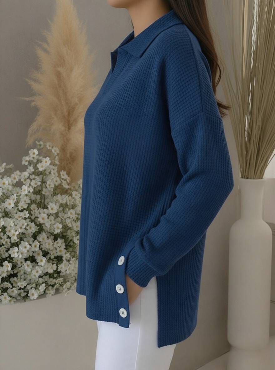  Casual Waffle Henry Collar Sweatshirt