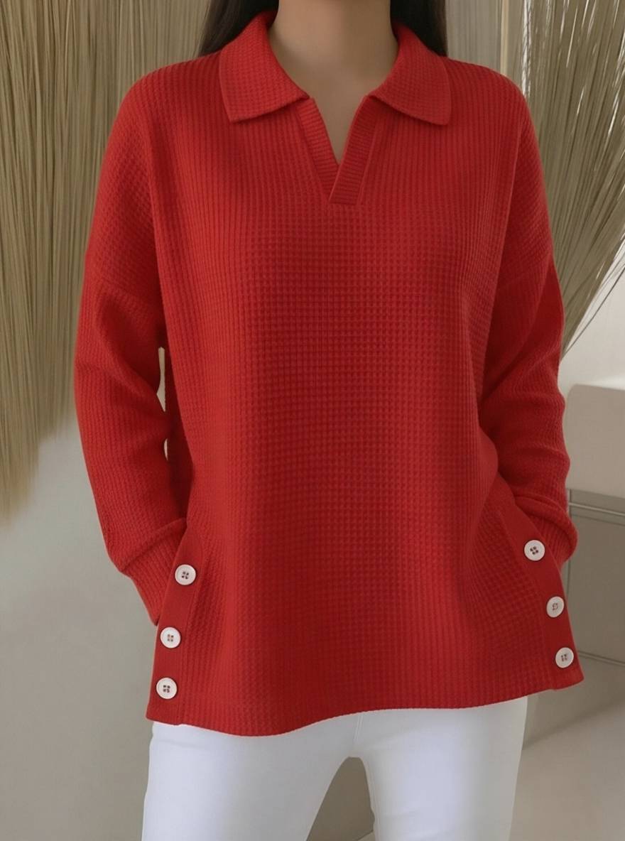  Casual Waffle Henry Collar Sweatshirt