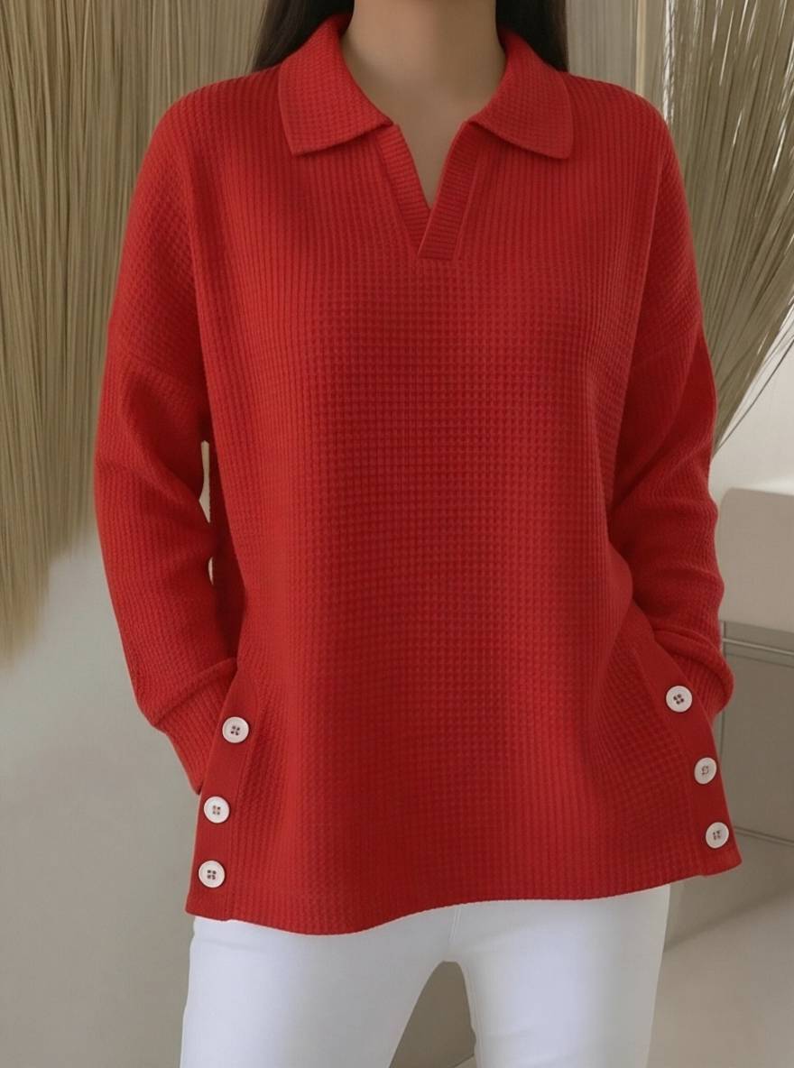  Casual Waffle Henry Collar Sweatshirt