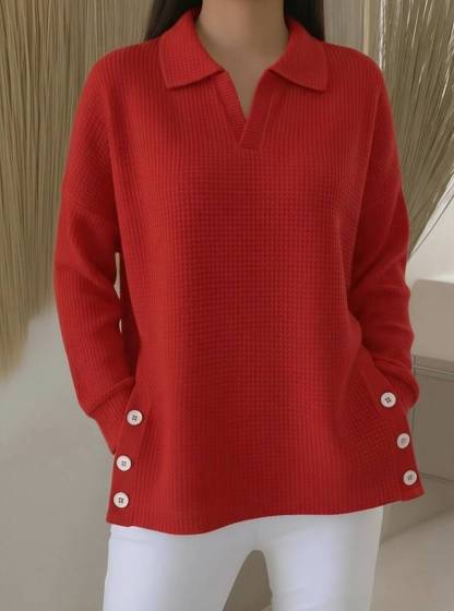  Casual Waffle Henry Collar Sweatshirt