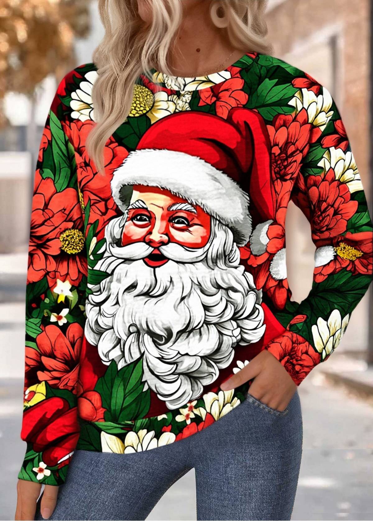  Retro Santa Claus Print  Merry Christmas Sweatshirt  