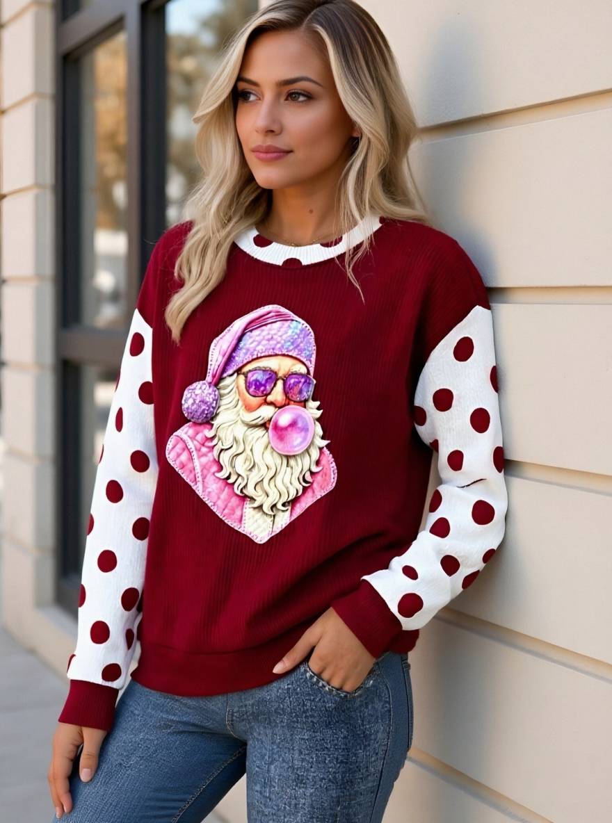  Santa Claus Print Round Neck   Sweatshirt