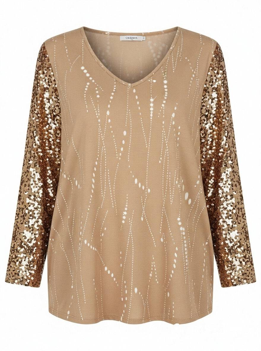 Sequin   Long Sleeve V Neck 