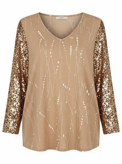 Sequin   Long Sleeve V Neck 