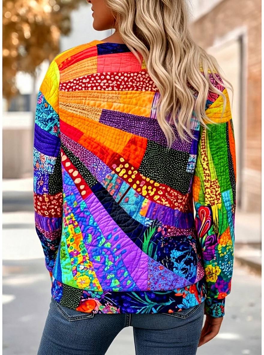  Printed Round Neck Long Sleeve Sweatshirt