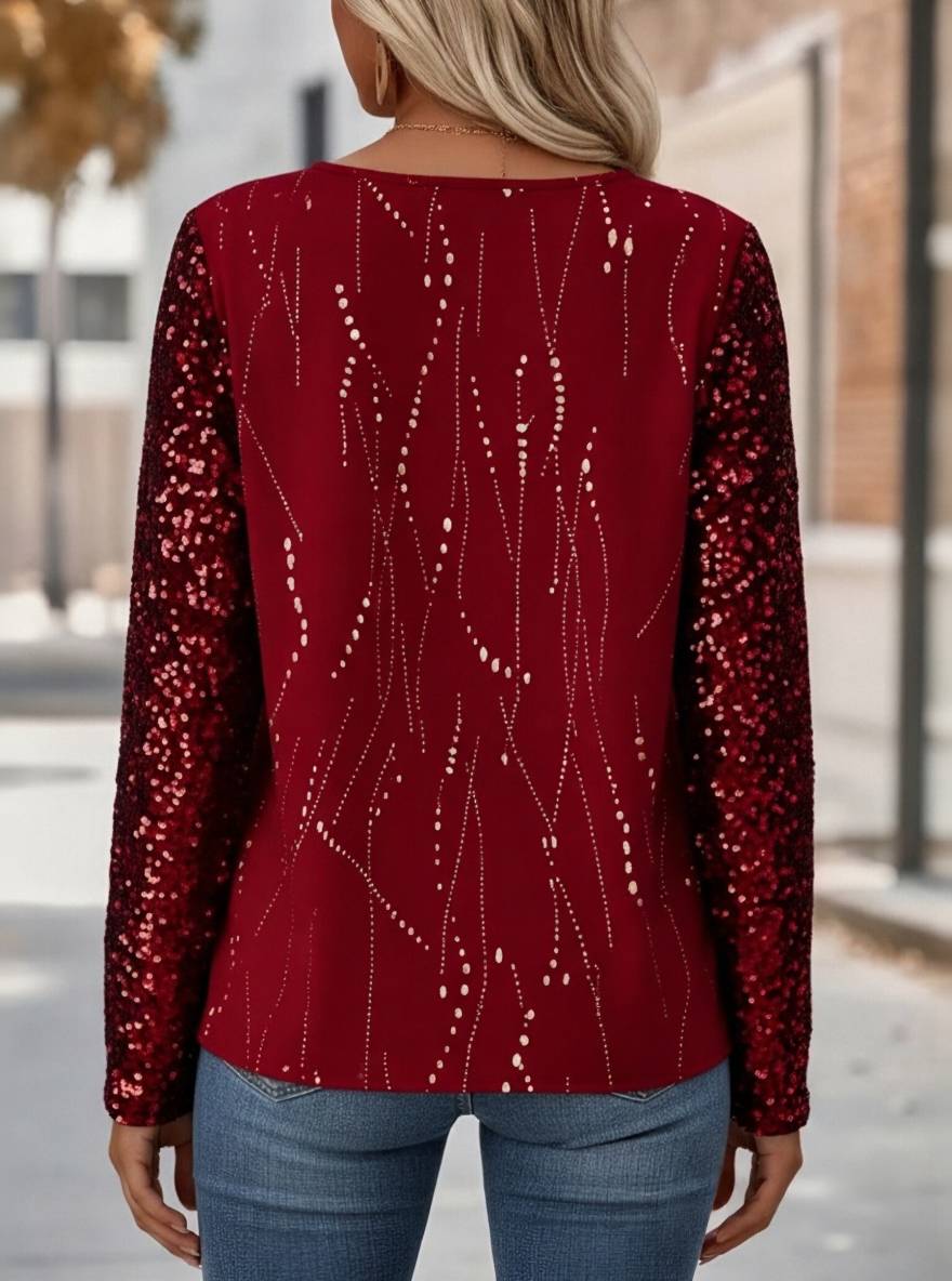 Sequin   Long Sleeve V Neck 