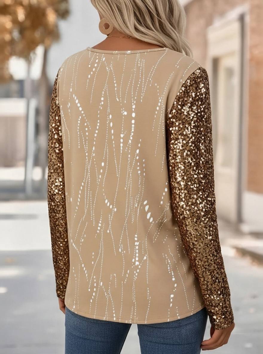 Sequin   Long Sleeve V Neck 