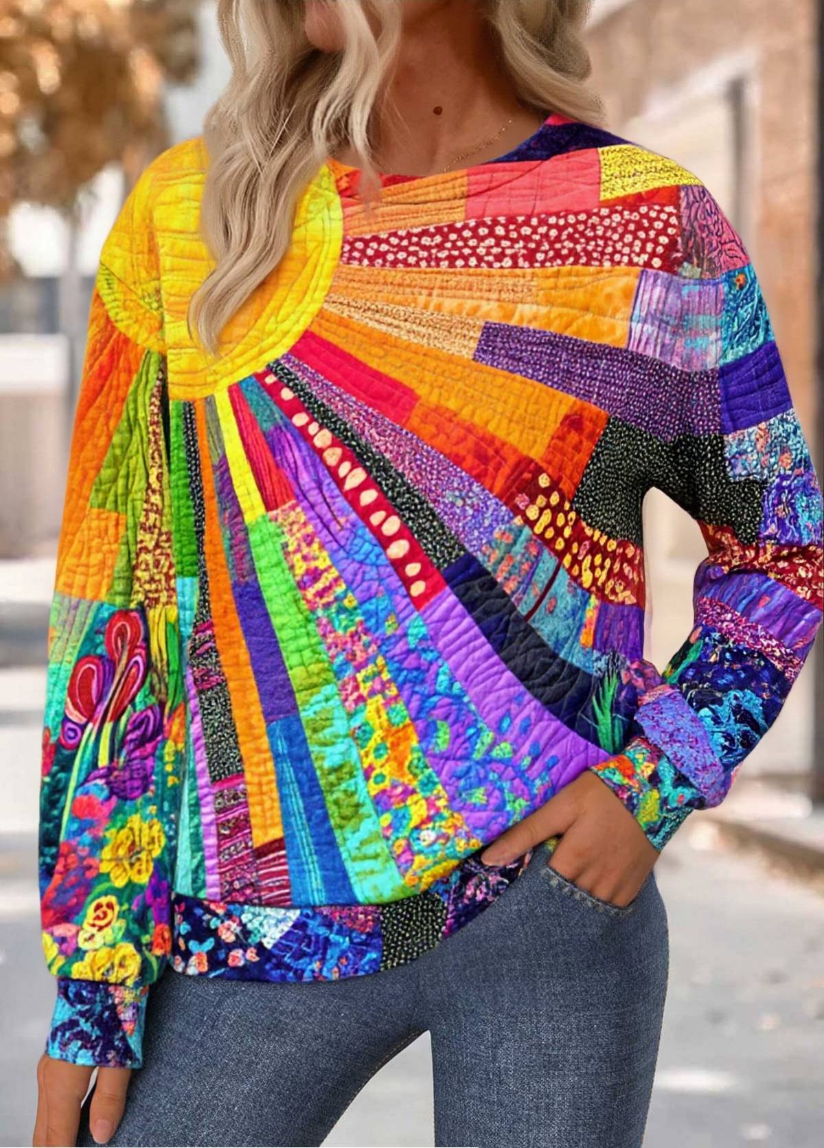  Printed Round Neck Long Sleeve Sweatshirt