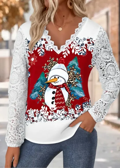 Christmas Lace Tummy Coverage Long Sleeve T Shirt