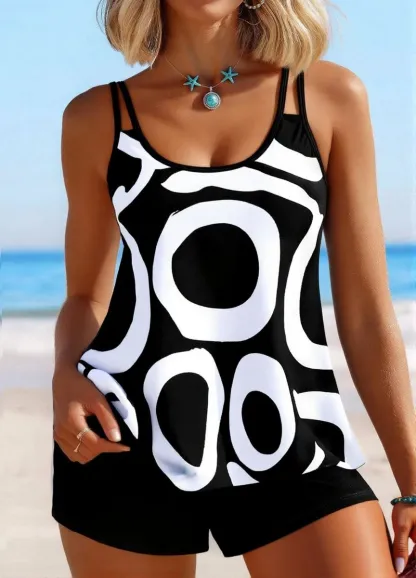 Abstract Print High Stretch Padded Tankini Set