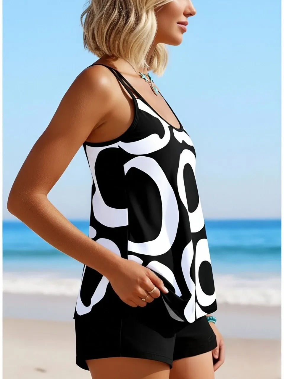 Abstract Print High Stretch Padded Tankini Set