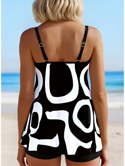 Abstract Print High Stretch Padded Tankini Set