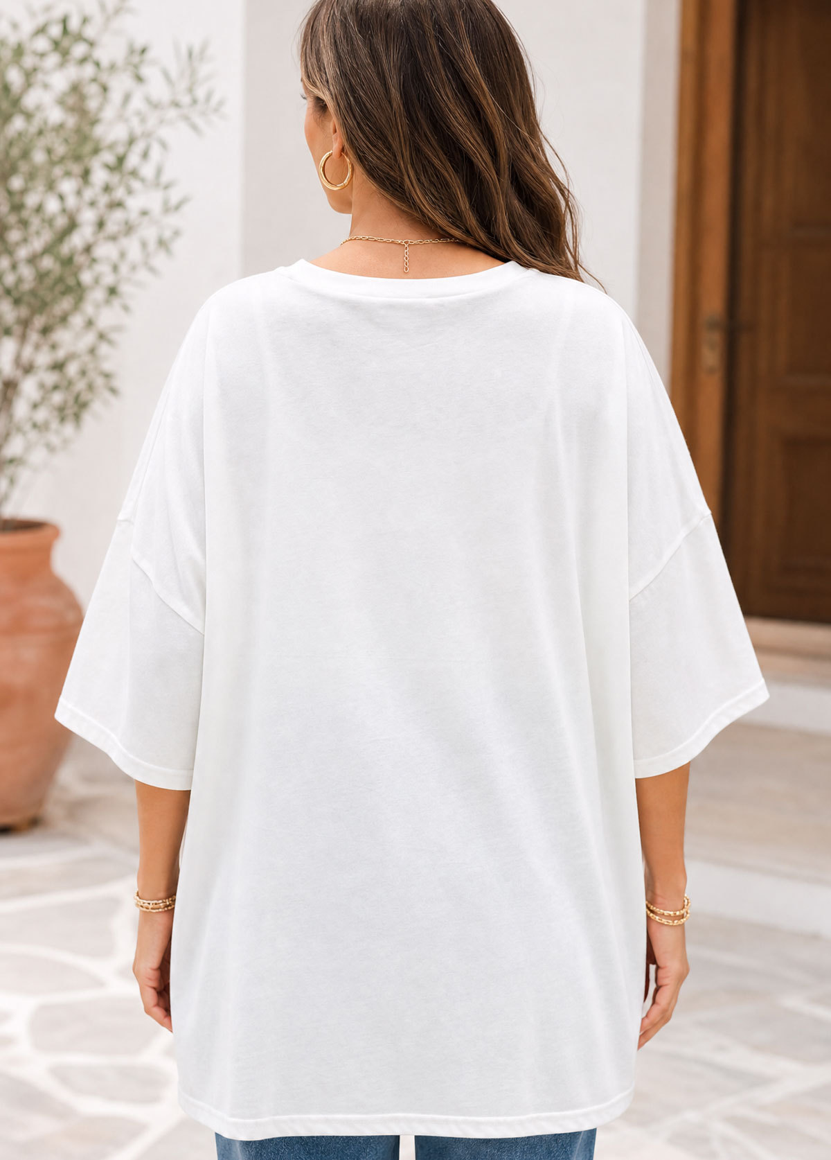 White Coquette Pink Bow Ghost Graphic Oversized Short Sleeve T‑Shirt