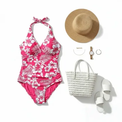 Elegant  Floral  Print One Piece Swimsuit