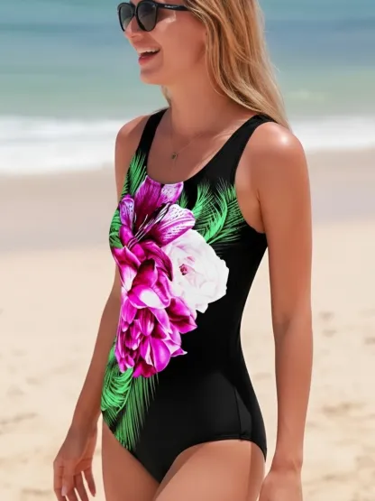 Floral Print Tummy Control One-Piece