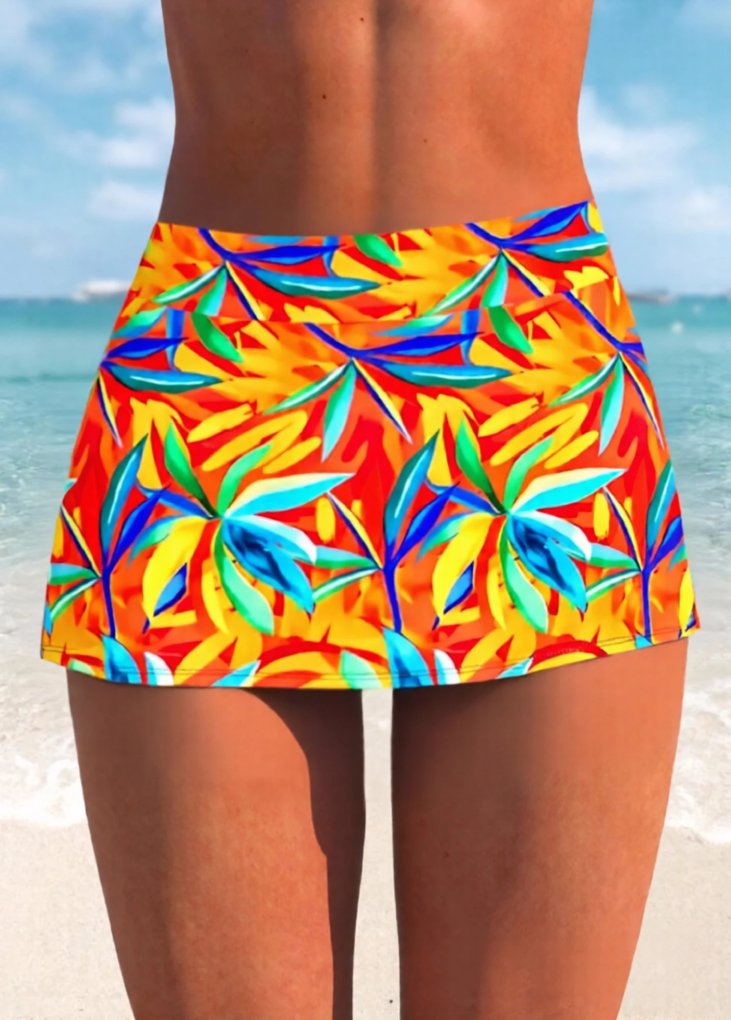 Hem Mid Waist Printed Swim Skirt