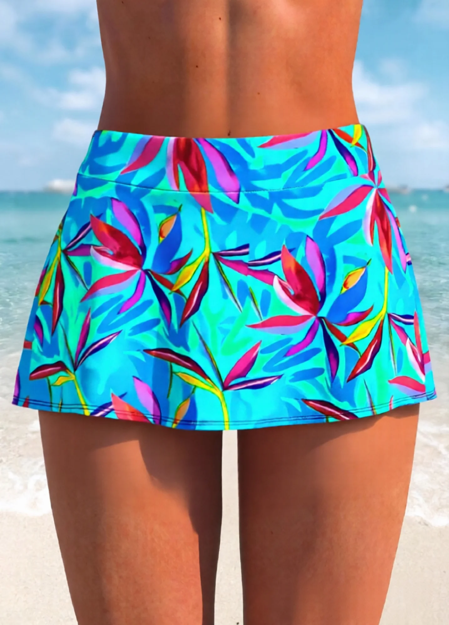 Hem Mid Waist Printed Swim Skirt