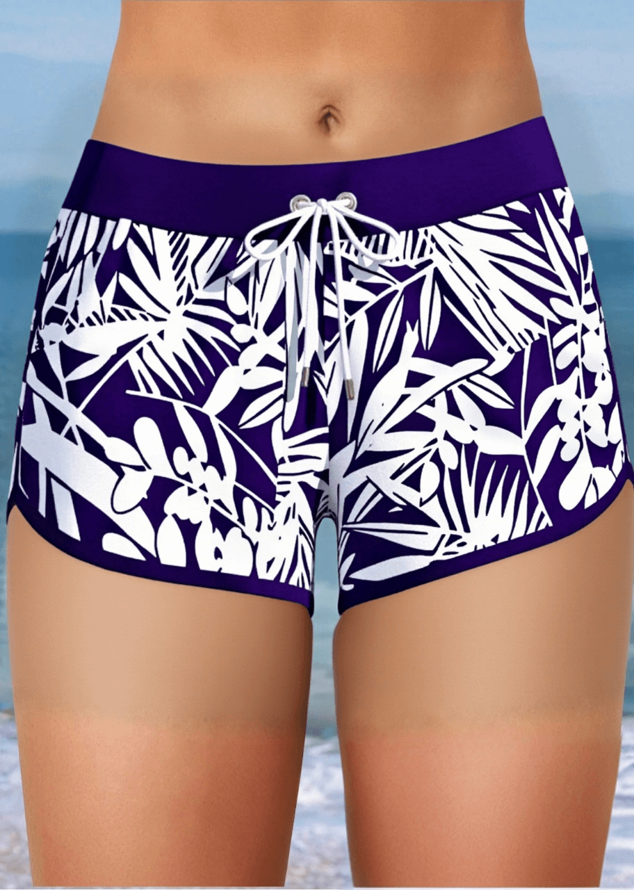  Drawstring Mid Waist Printed Swim Shorts