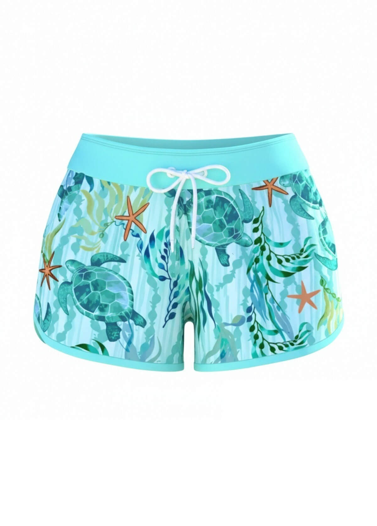  Drawstring Mid Waist Printed Swim Shorts