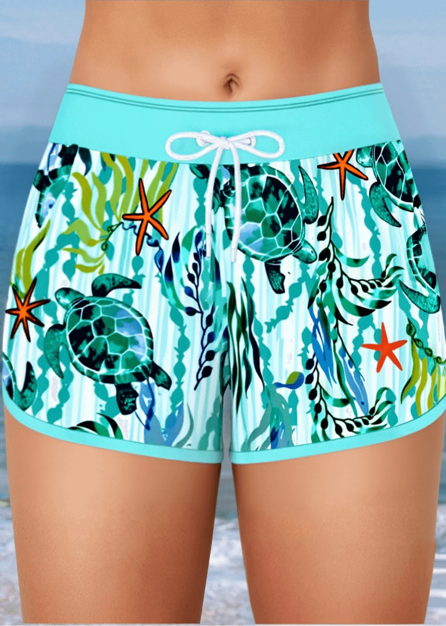  Drawstring Mid Waist Printed Swim Shorts