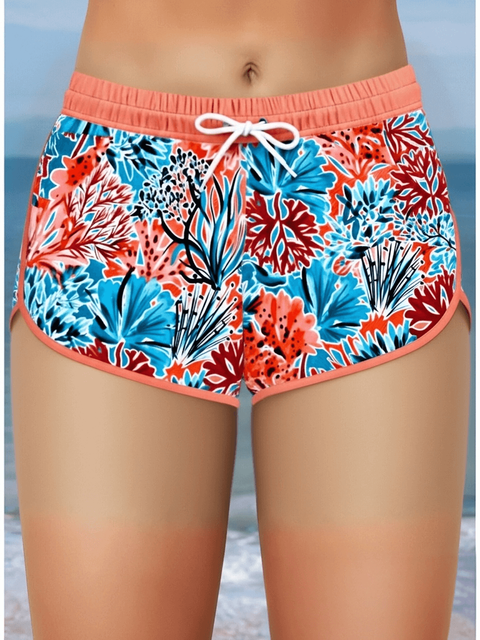 Drawstring Mid Waist Printed Swim Shorts