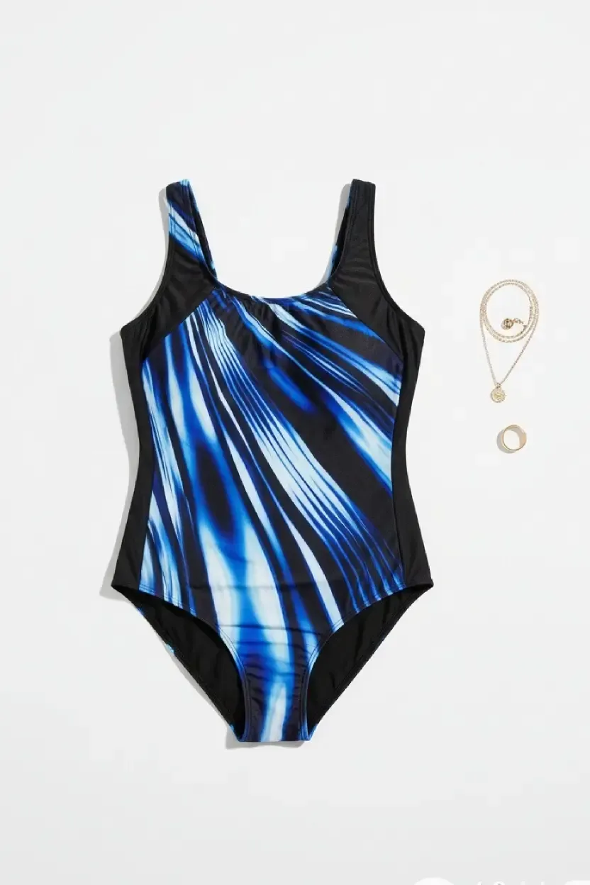 Tummy Coverage Mid Waisted Printed Tankini Set