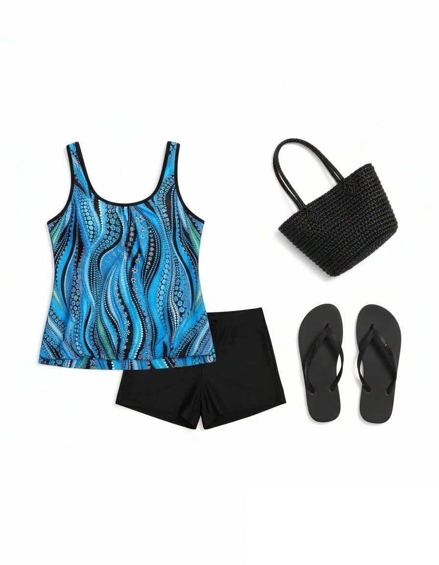 Tummy Coverage Printed Tankini Set