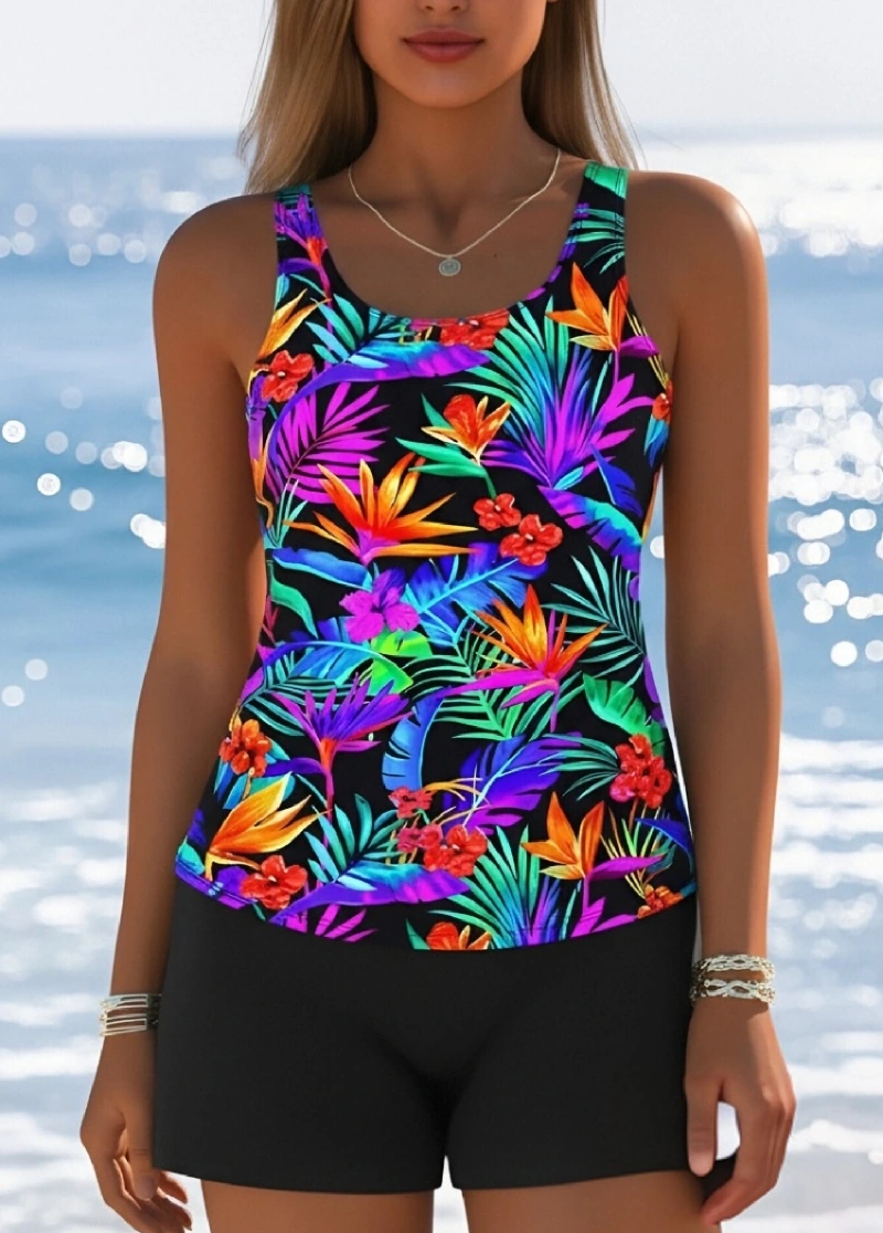 Mid Waisted Floral Print  Tankini Set