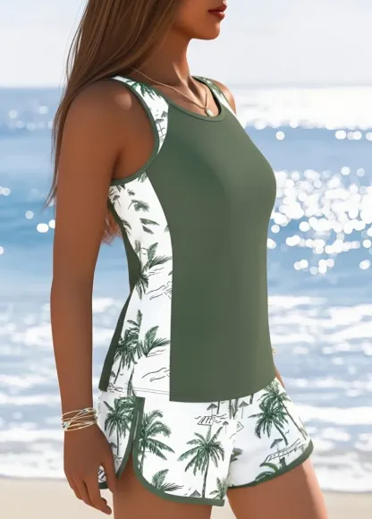 Mid Waisted Floral Print Tankini Set