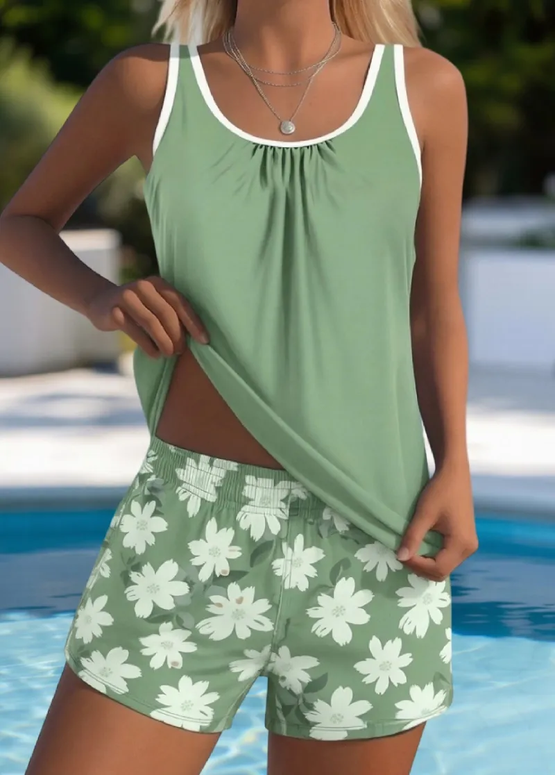 Mid Waisted Printed Tankini Set