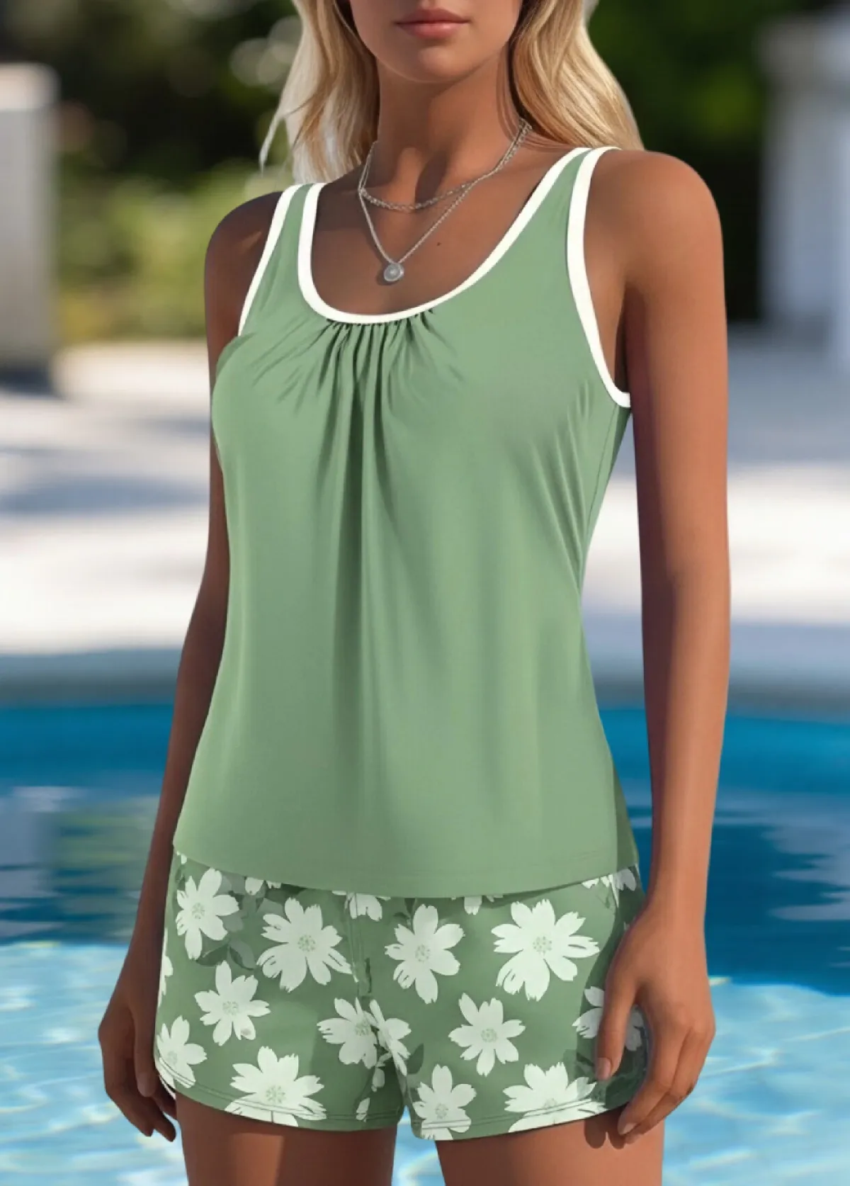Mid Waisted Printed Tankini Set