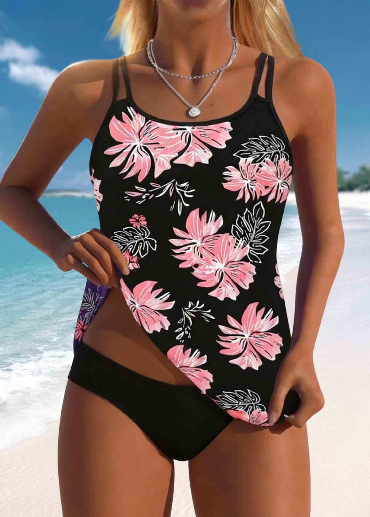 Tummy Coverage Floral Print Tankini Set