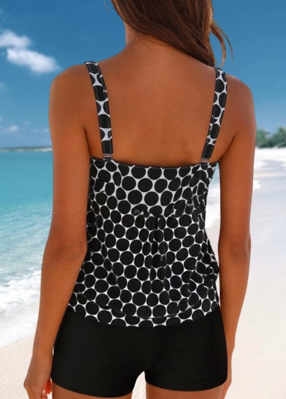 Tummy Coverage Polka Dot Print Tankini Set