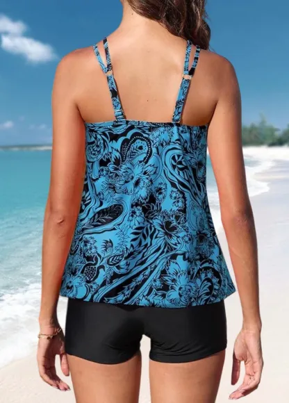 Floral Print Double Straps Tankini Set